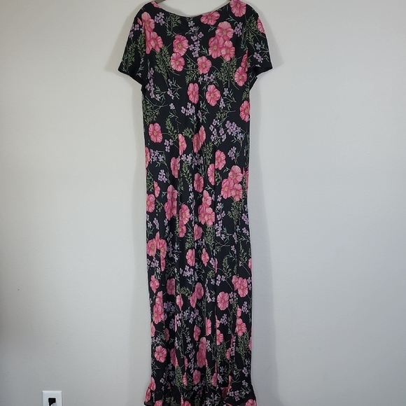 Worthington Cowl Neck Maxi Dress Size 14 Floral Short Sleeve - Picture 10 of 14